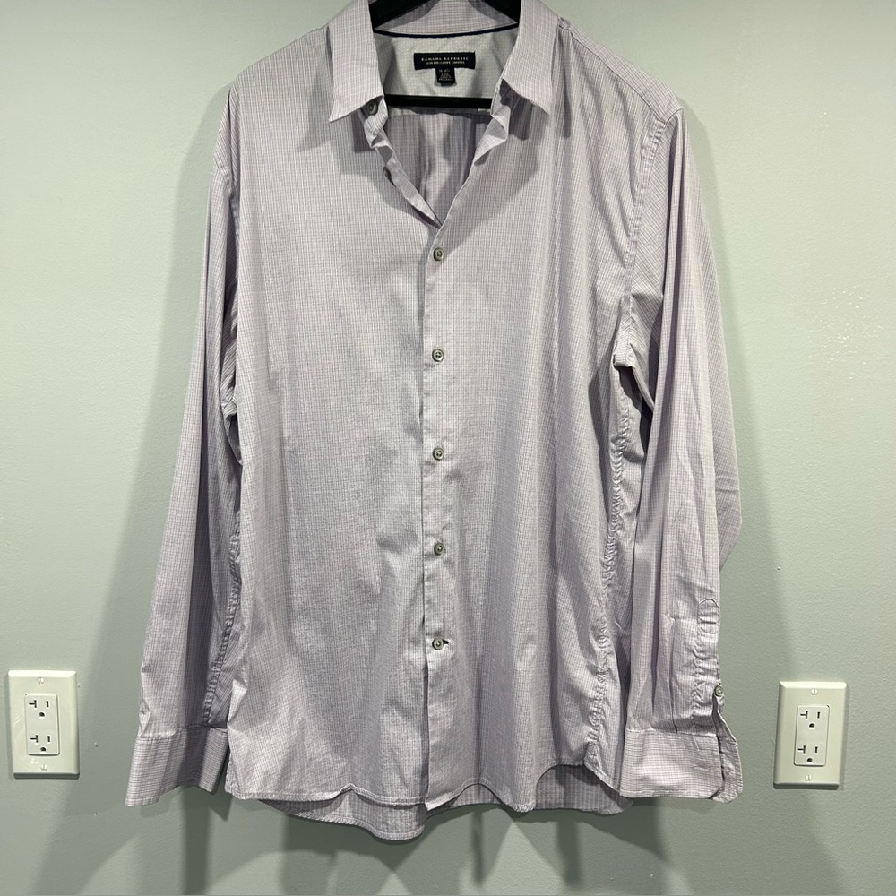 Banana Republic Slim Fit Dress Shirt Lavender Check Button Down L/G